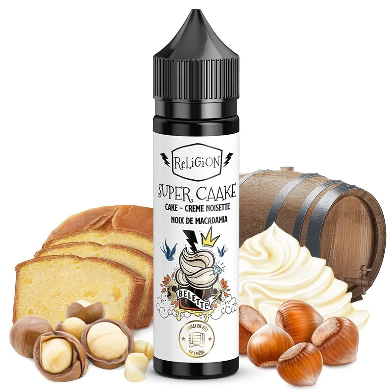 SUPER CAAKE RELIGION JUICE Cake - Crème - Noisette - Noix de macadamia - Vieilli en fût de chêne 50ML 0MG